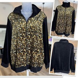 ANTHONY RICHARDS Full Zip Up Leopard Velour Jacket Size Large